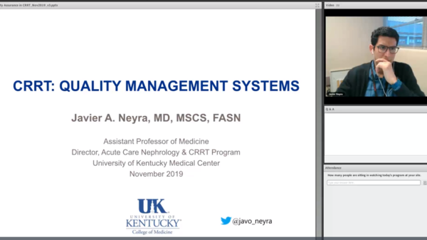 Dr. Javier Nera presenting his webinar: CRRT: Quality Management Systems